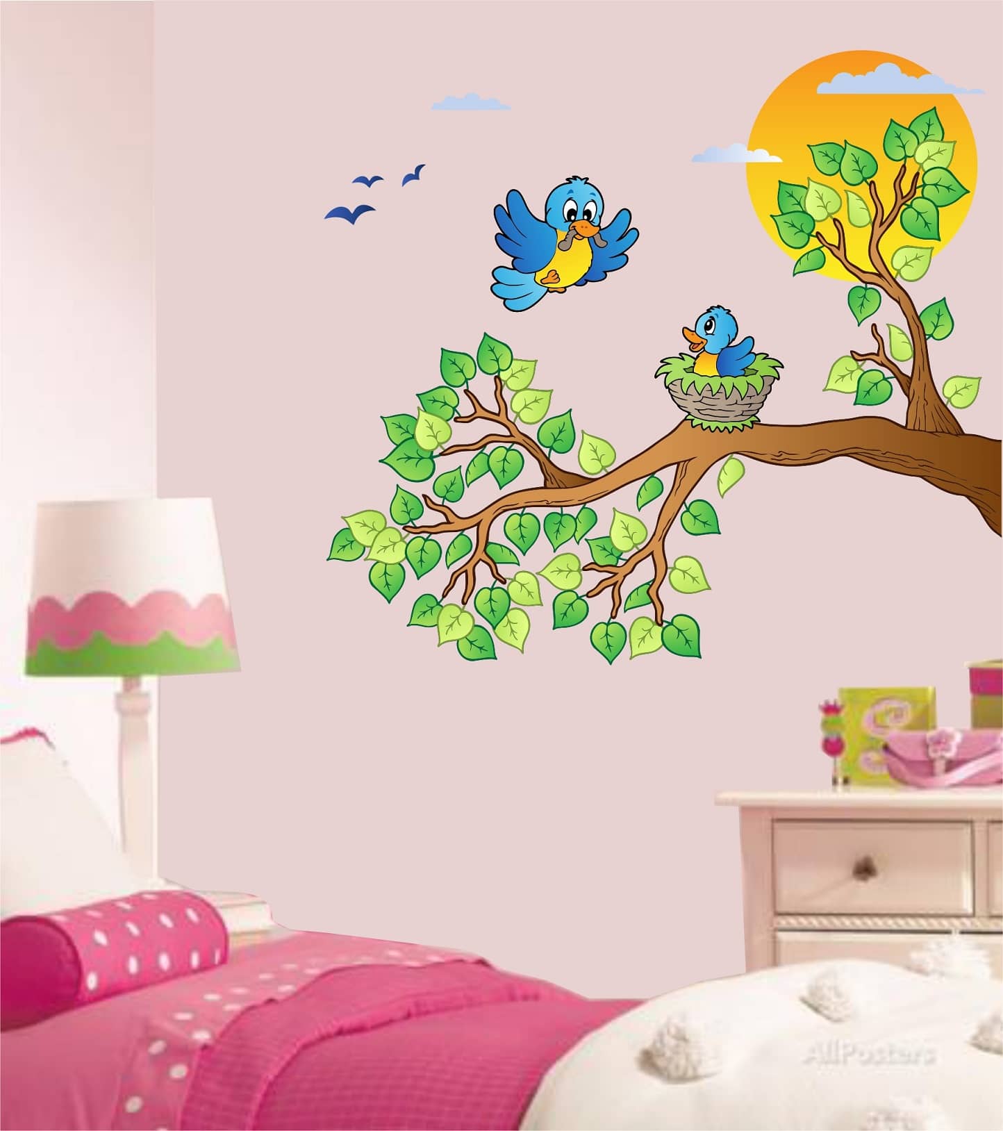 Asmi Collection Baby Birds in Nest on Tree Branch Wall Sticker ( 70 x 75 cms )