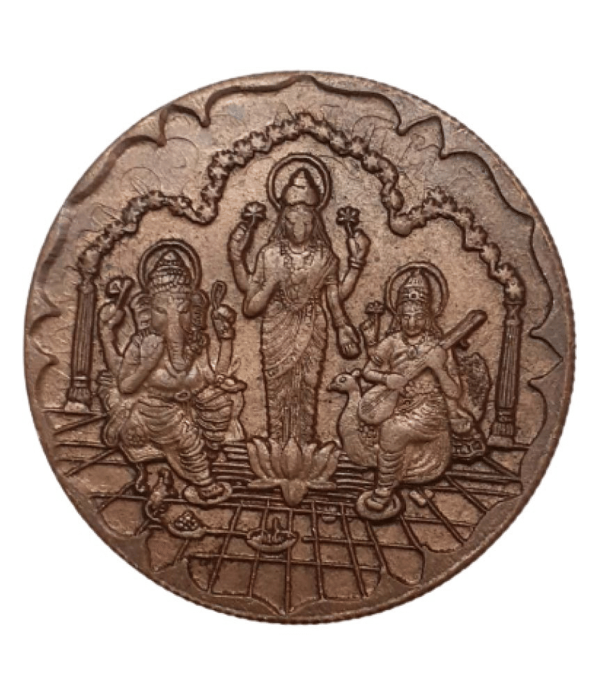     			EXTREMELY RARE OLD VINTAGE ONE ANNA EAST INDIA COMPANY 1818 LAXMI SARASWATI GANESH BEAUTIFUL RELEGIOUS BIG TEMPLE TOKEN COIN