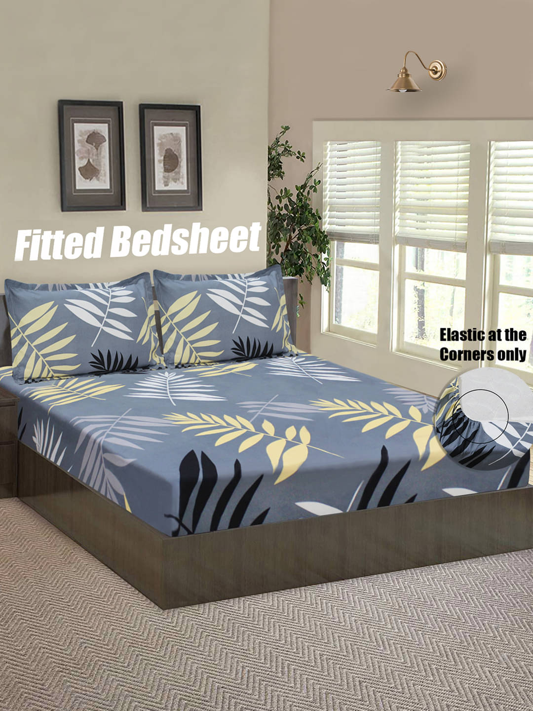     			Home Candy Microfiber Floral Double Fitted Bedsheet with 2 Pillow Covers- Grey