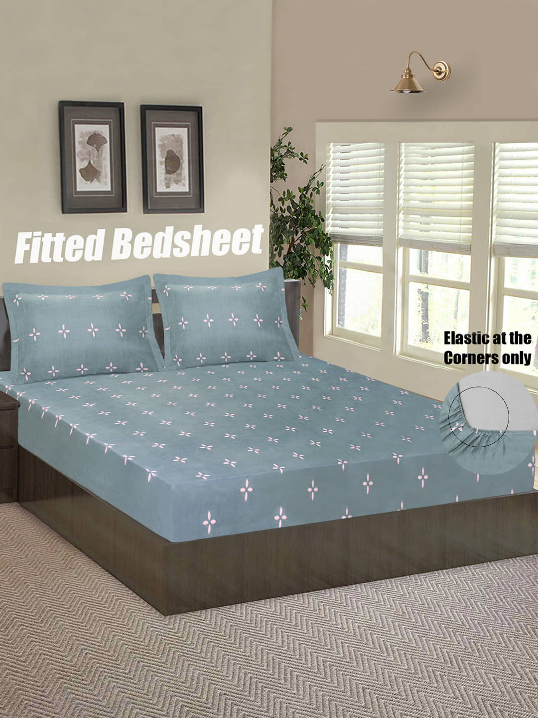 Home Candy Microfiber Motifis Fitted Double Bedsheet with 2 Pillow Covers- Grey Home Candy Microfiber Motifis Fitted Double Bedsheet with 2 Pillow Covers- Grey
