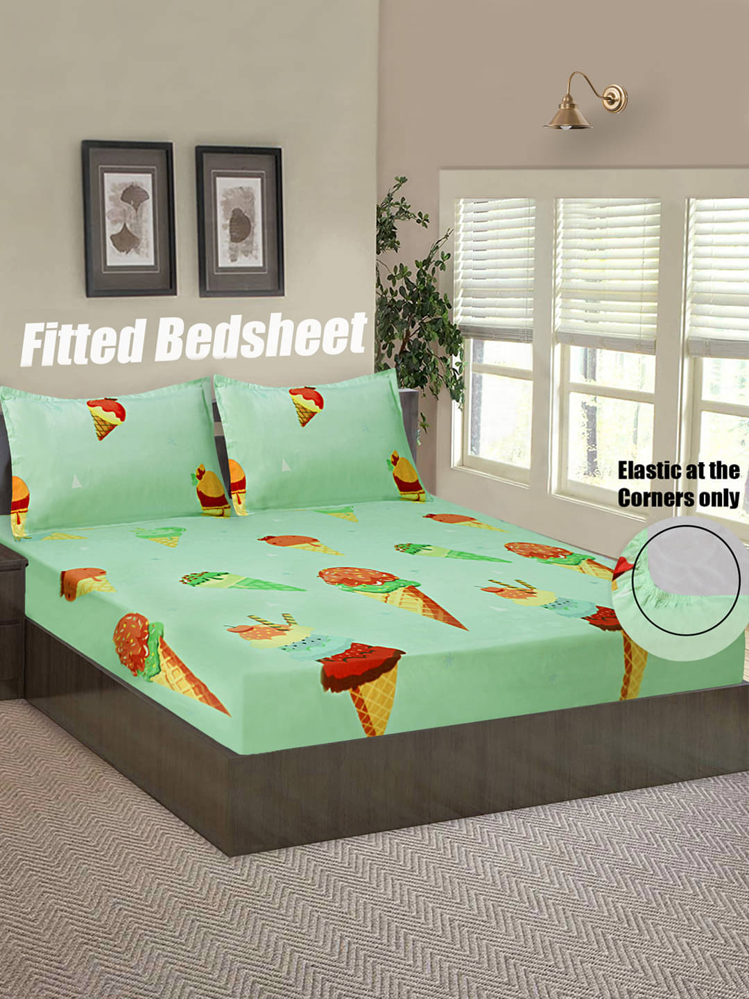 Home Candy Microfibre Graphic 1 Bedsheet with 2 Pillow Covers - Green Home Candy Microfibre Graphic 1 Bedsheet with 2 Pillow Covers - Green