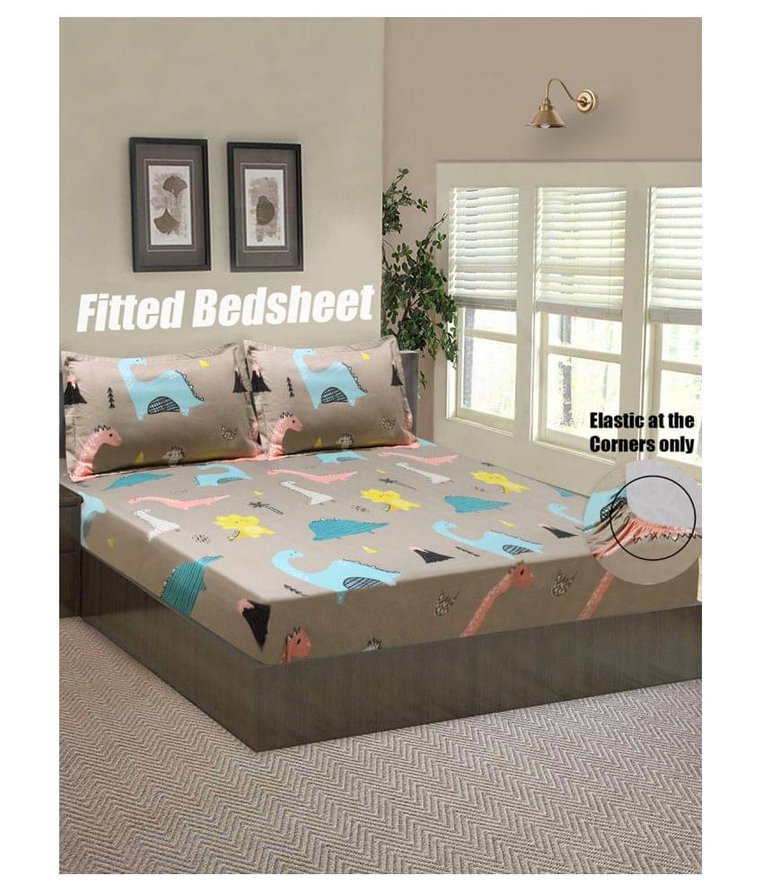 Home Candy Microfiber Cartoon Double Fitted Bedsheet with 2 Pillow Covers- Brown Home Candy Microfiber Cartoon Double Fitted Bedsheet with 2 Pillow Covers- Brown