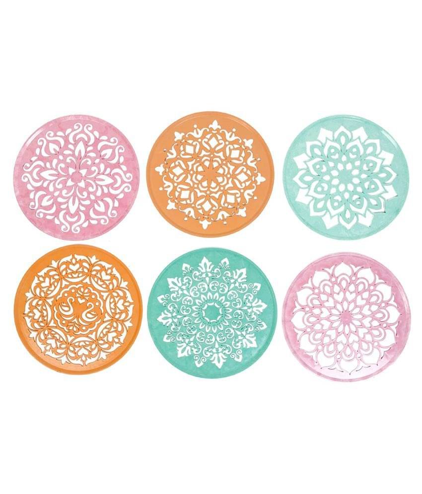    			PRANSUNITA Laser Cutted Rangoli Plastic Stencil Tools, 8 inches Round, Heavy Duty Reusable Traditional Stencils for Diwali, Pongal, Weddings Decorations, Pack of 6 Different Designs