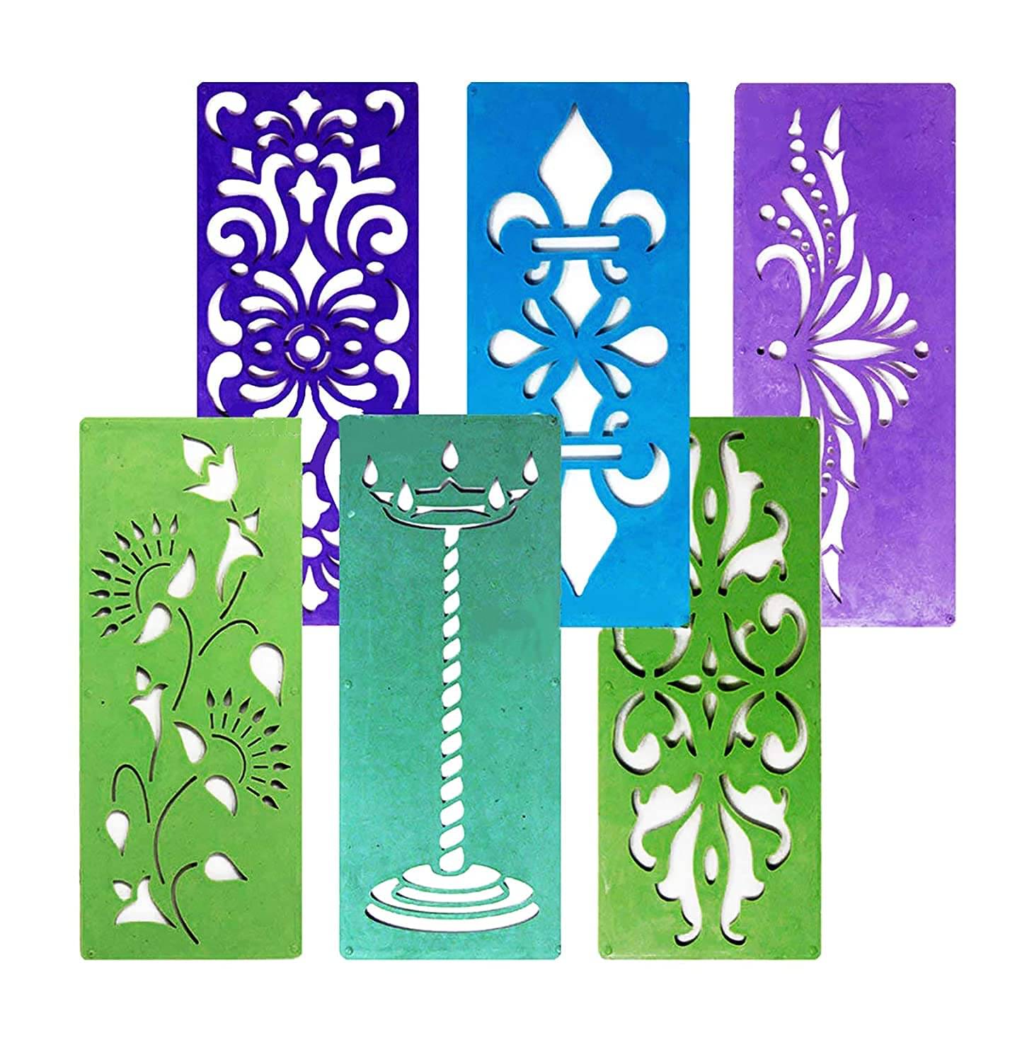     			PRANSUNITA Ready to Draw Rangoli Making Plastic Stencils for Diwali, Pongal, Weddings Decorations âSize 3 x7 inch â Pack of 6 pcs - Heavy Duty Reusable Traditional Stencils