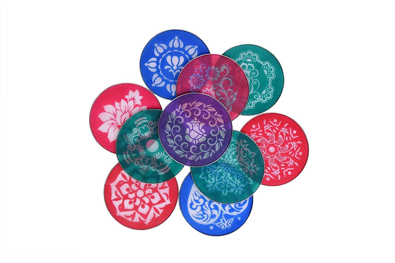     			PRANSUNITA Rangoli Making Round Stencil, Plastic Jali, Size 8 inch – Assorted Beautiful Festival Related Designs, Pack of 10 –Multicolor
