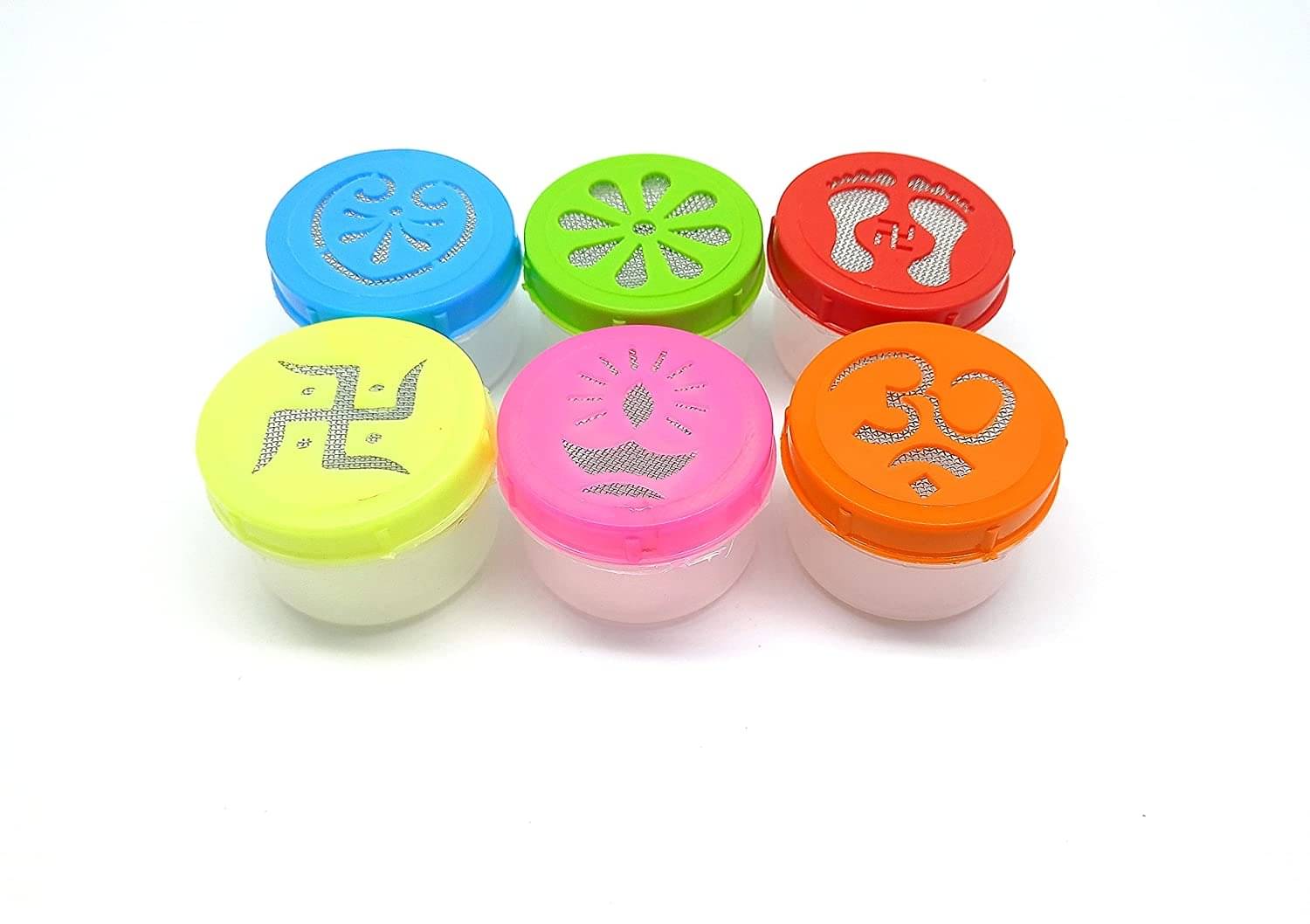     			PRANSUNITA Rangoli Making Stencil Bottle Stamp Filler, Pack of 6 Assorted Beautiful Festival Related Designs, Multicolor Dia- 6 cm
