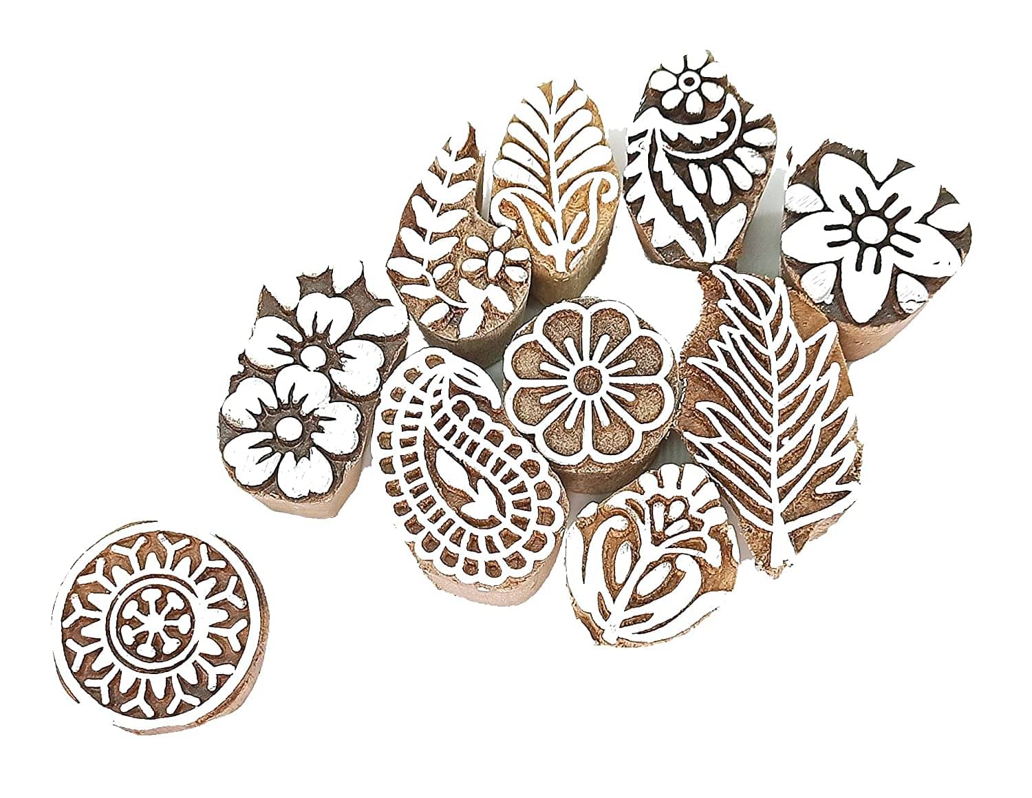     			PRANSUNITA Wood Small Size Wooden Printing Fine Blocks Pack of 10 Mix Design ( Pack of 1 )