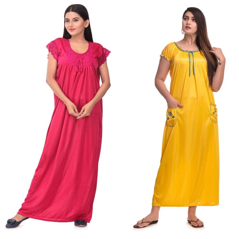     			Raj Satin Nighty & Night Gowns - Multi Color Pack of 2