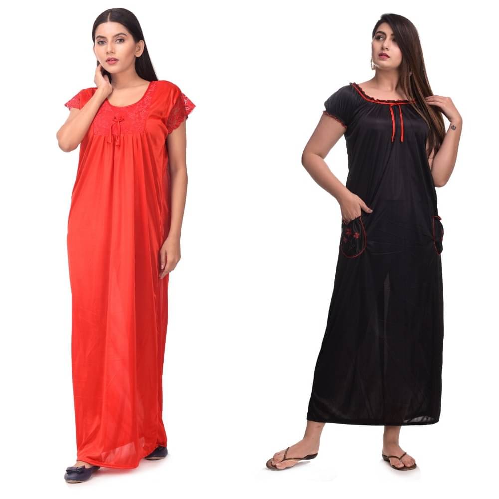     			Raj Satin Nighty & Night Gowns - Multi Color Pack of 2