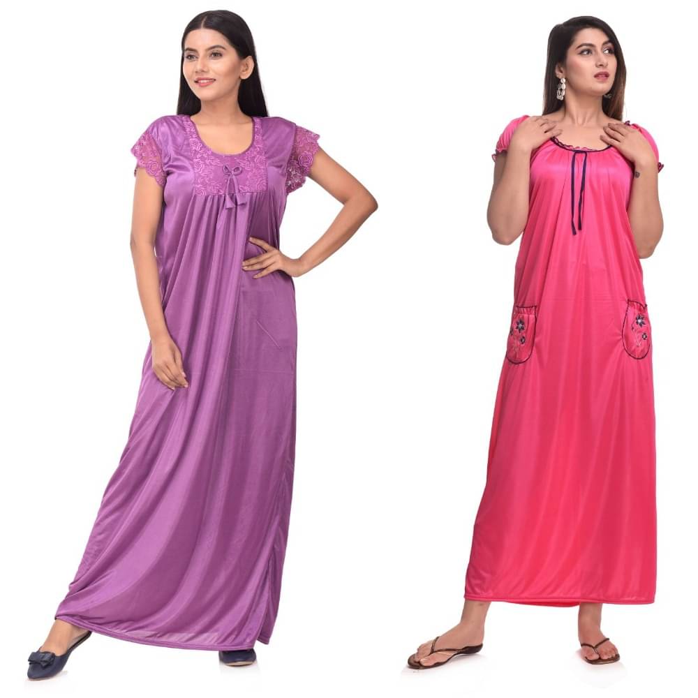     			Raj Satin Nighty & Night Gowns - Multi Color Pack of 2