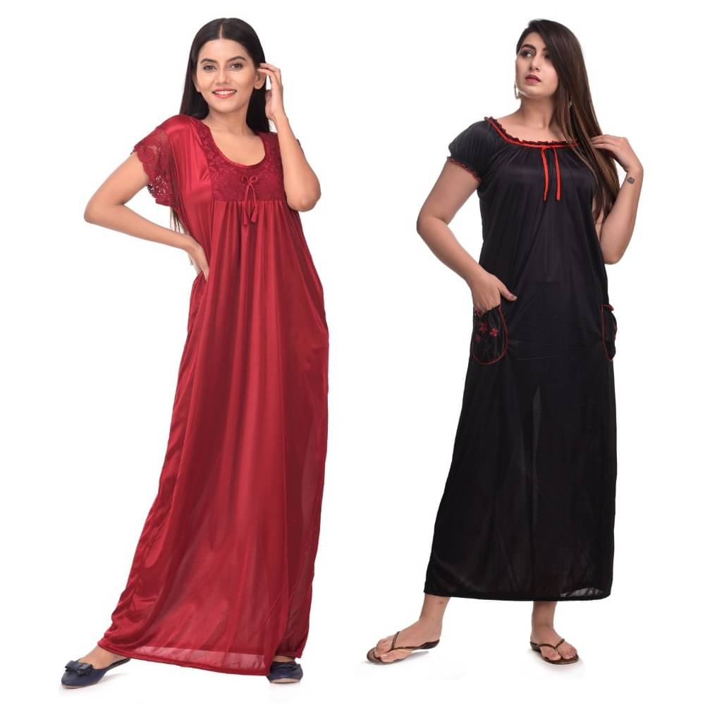     			Raj Satin Nighty & Night Gowns - Multi Color Pack of 2