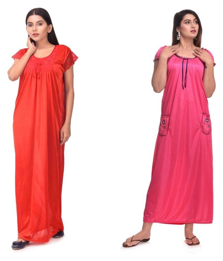 Raj Satin Nighty & Night Gowns - Multi Color Pack of 2     			Raj Satin Nighty & Night Gowns - Multi Color Pack of 2