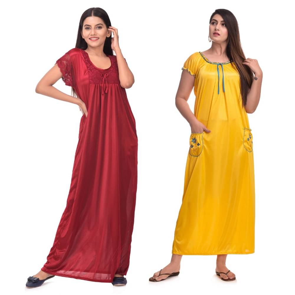     			Apratim Satin Nighty & Night Gowns - Multi Color Pack of 2