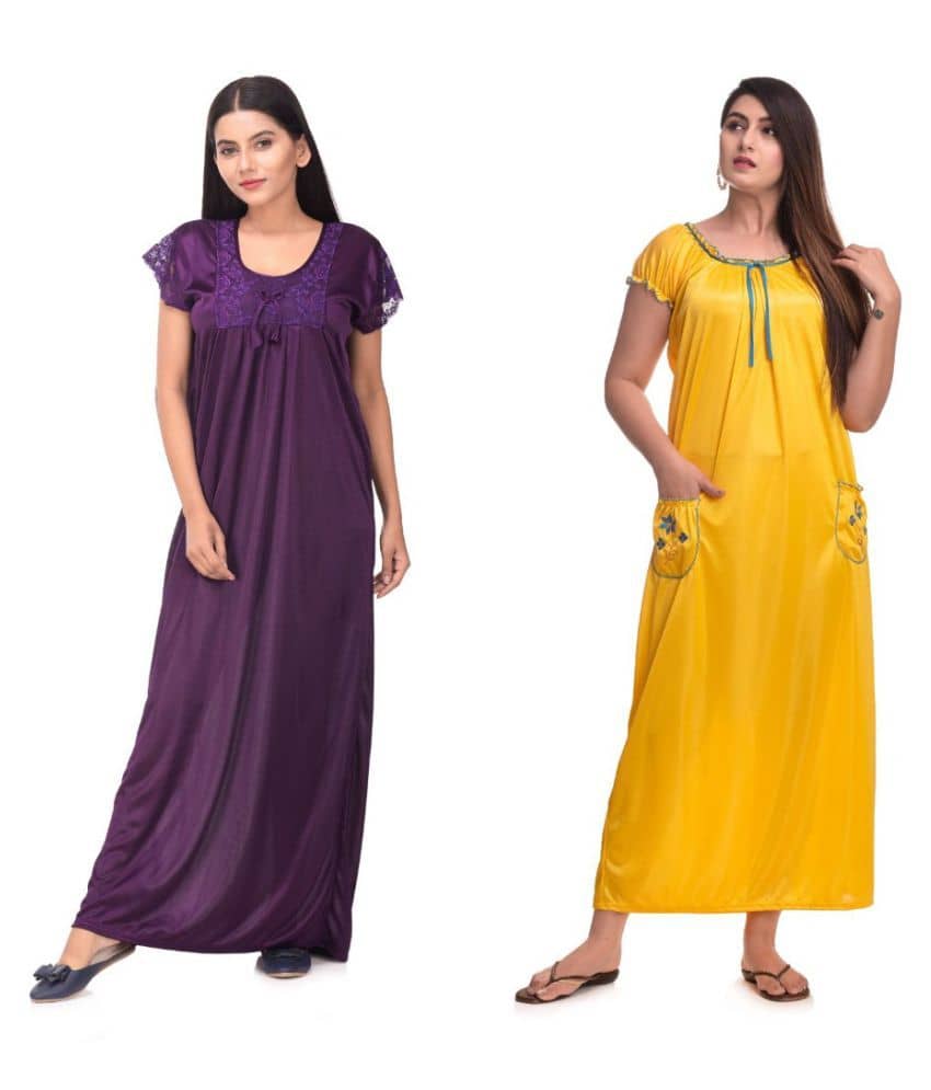 Apratim Satin Nighty & Night Gowns - Multi Color Pack of 2 - Nightwear & Loungewear | Buy online on ZillyBuy
