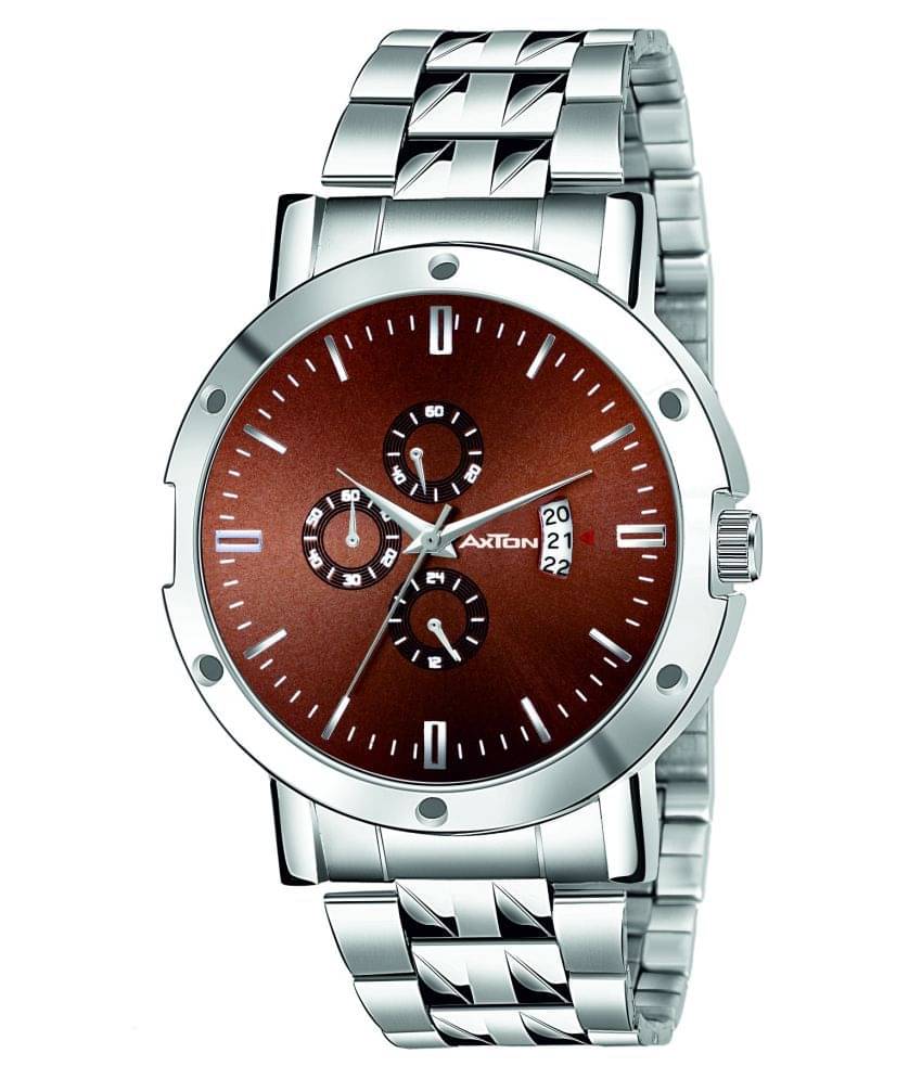 Axton 4001 Brown Dail DATE Stainless Steel Analog Men's Watch Axton 4001 Brown Dail DATE Stainless Steel Analog Men's Watch