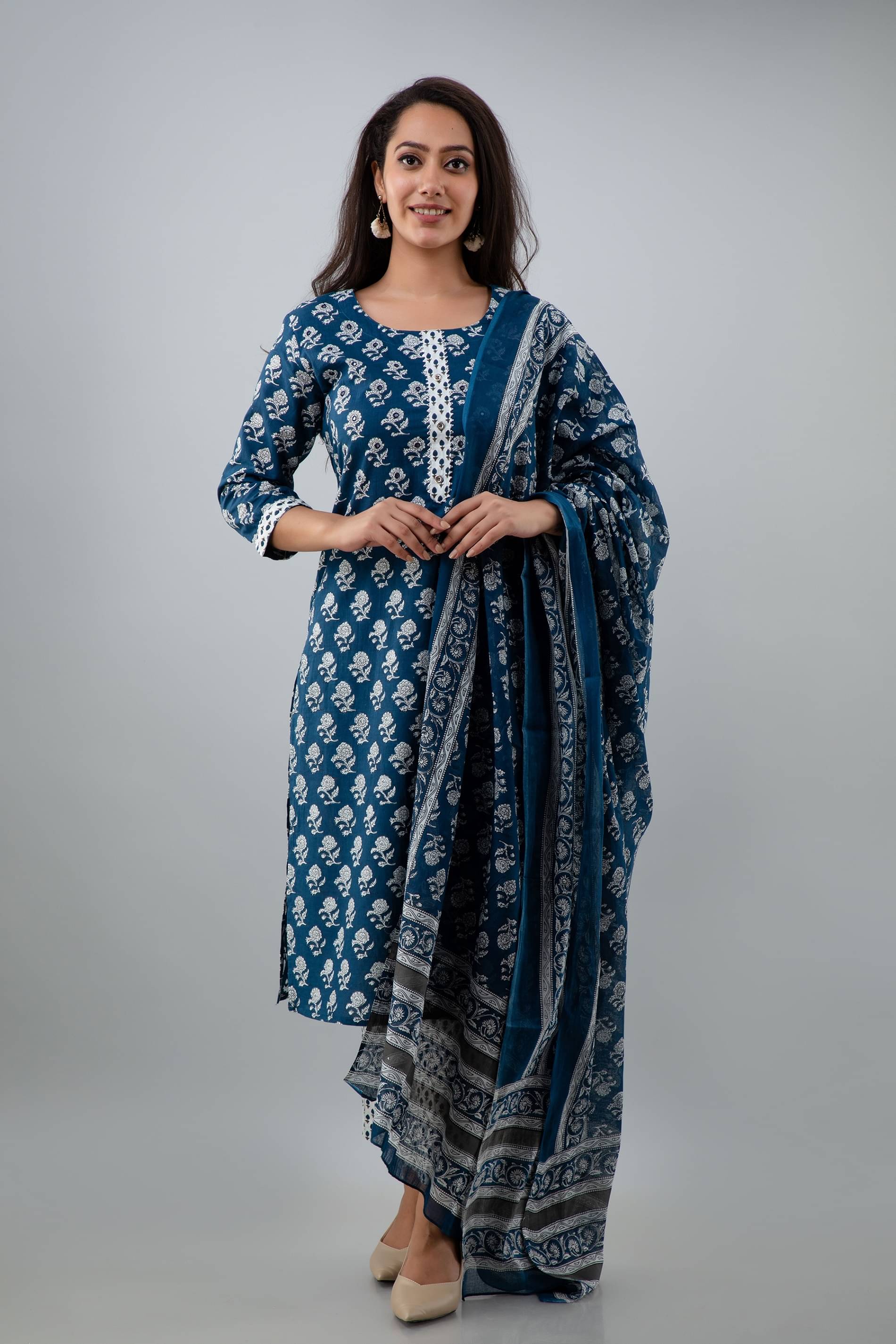     			Jaipuri Collection - Navy Cotton Women's Straight Kurti ( Pack of 1 )