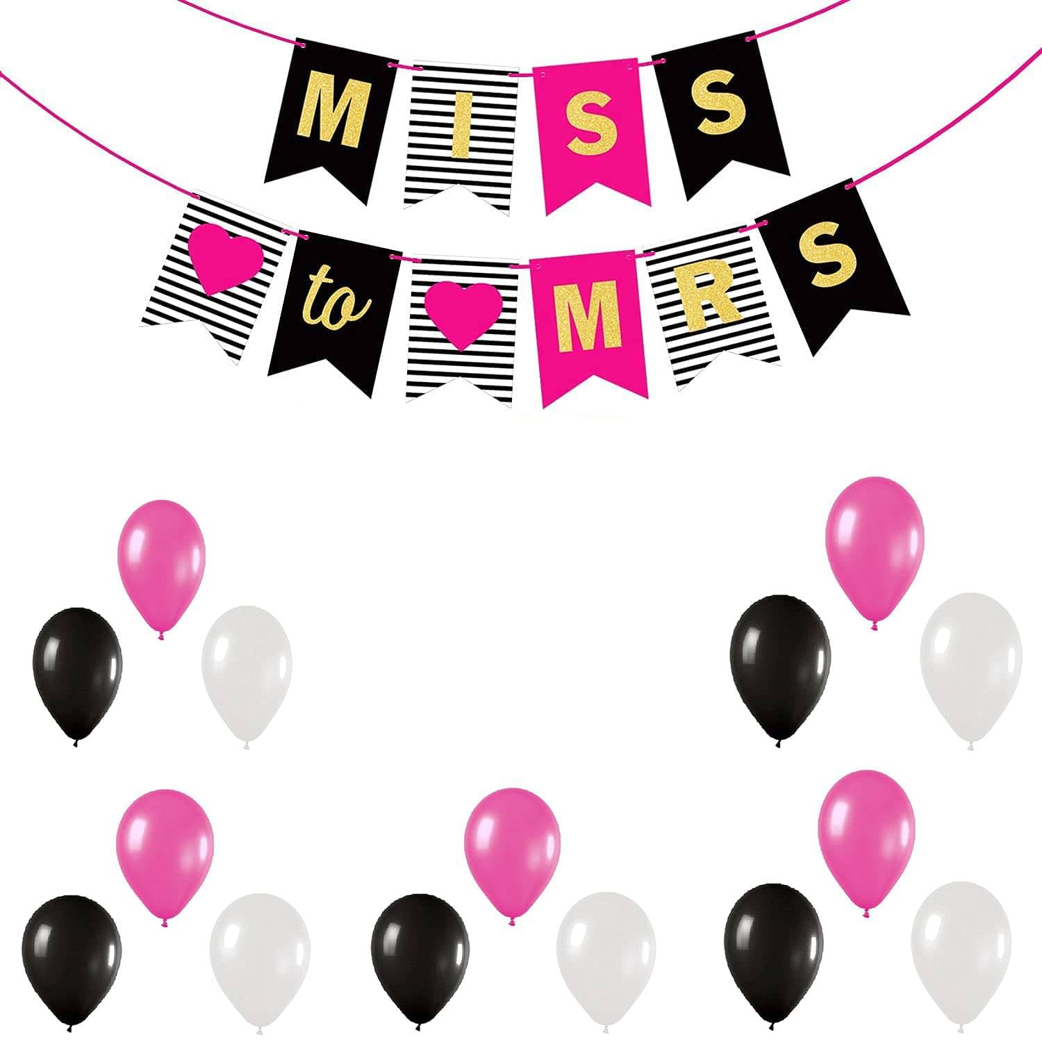     			Miss to Mrs Banner Bunting, Decoration and Photo Prop for Bridal Shower, Bachelorette Party, & Wedding Party (Banner and Balloon)