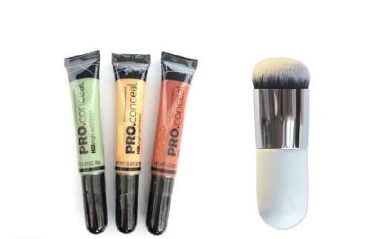     			HD Pro Corrector set of 3 ( green, yellow, orange) with Makeup Brush | Combo