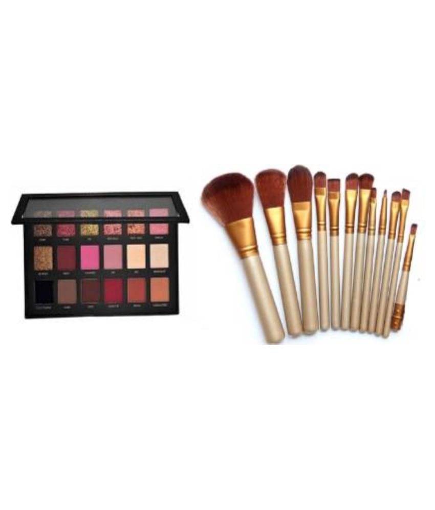     			Makeup Brush Set With Combo Textured Eyeshadow Palette Rose Gold Edition (18 Shades)