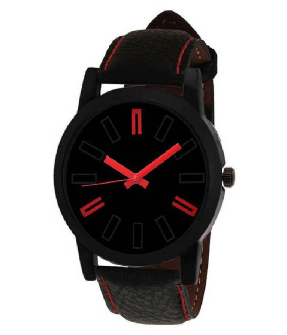 SAMARPAN BLACK RED LEATHER ANALOG WATCH FOR BOYS SAMARPAN BLACK RED LEATHER ANALOG WATCH FOR BOYS