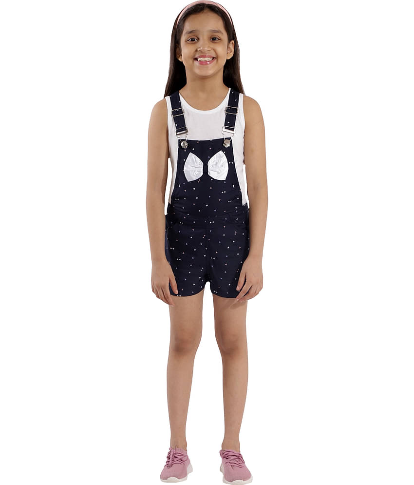 Kids Cave Pack of 1 Girls Crepe T-shirt With Dungaree ( Navy Blue )