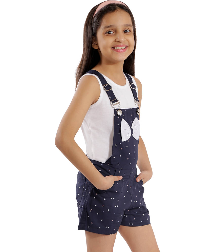 Kids Cave Pack of 1 Girls Crepe T-shirt With Dungaree ( Navy Blue )