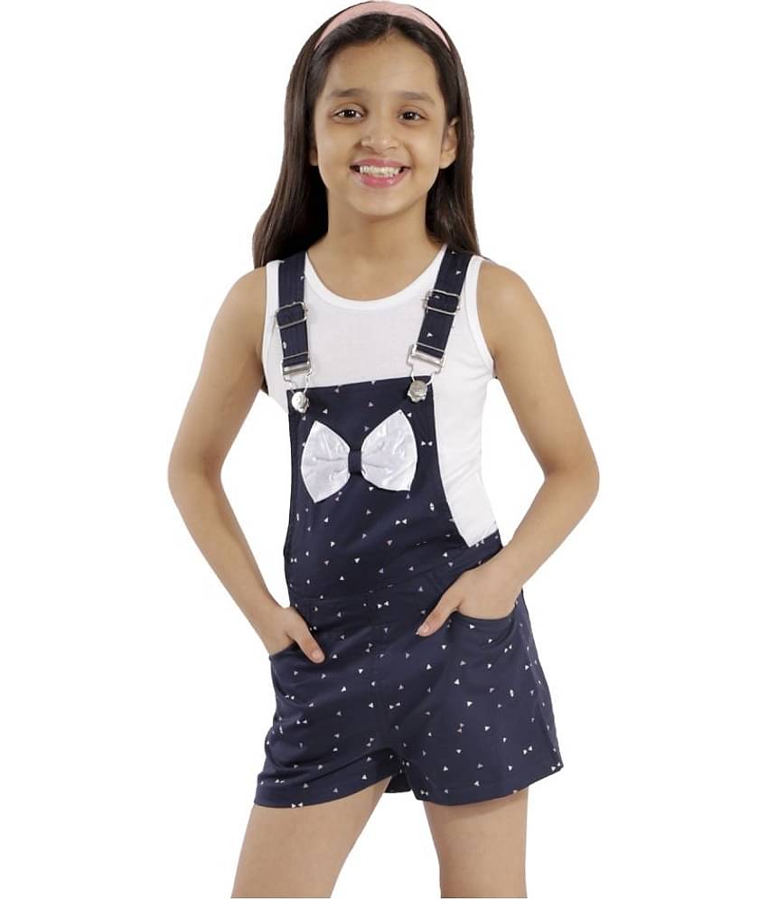 Kids Cave Pack of 1 Girls Crepe T-shirt With Dungaree ( Navy Blue )