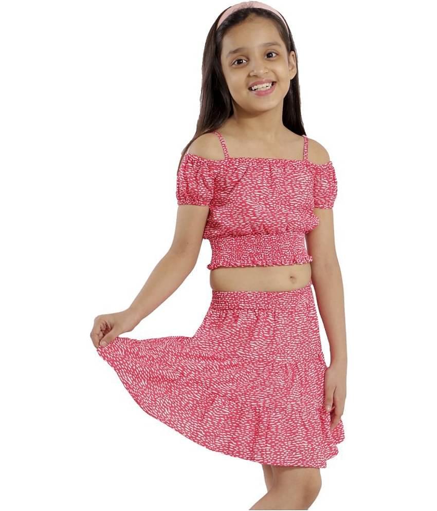 Kids Cave Pack of 1 Girls Crepe Top With Skirt ( Orange )