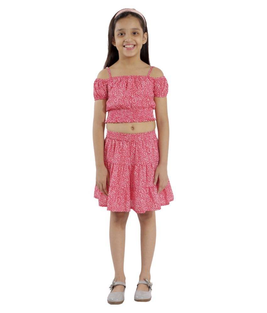     			Kids Cave Pack of 1 Girls Crepe Top With Skirt ( Orange )