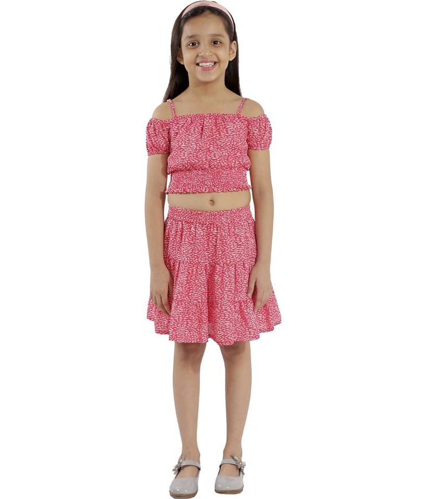 Kids Cave Pack of 1 Girls Crepe Top With Skirt ( Orange )