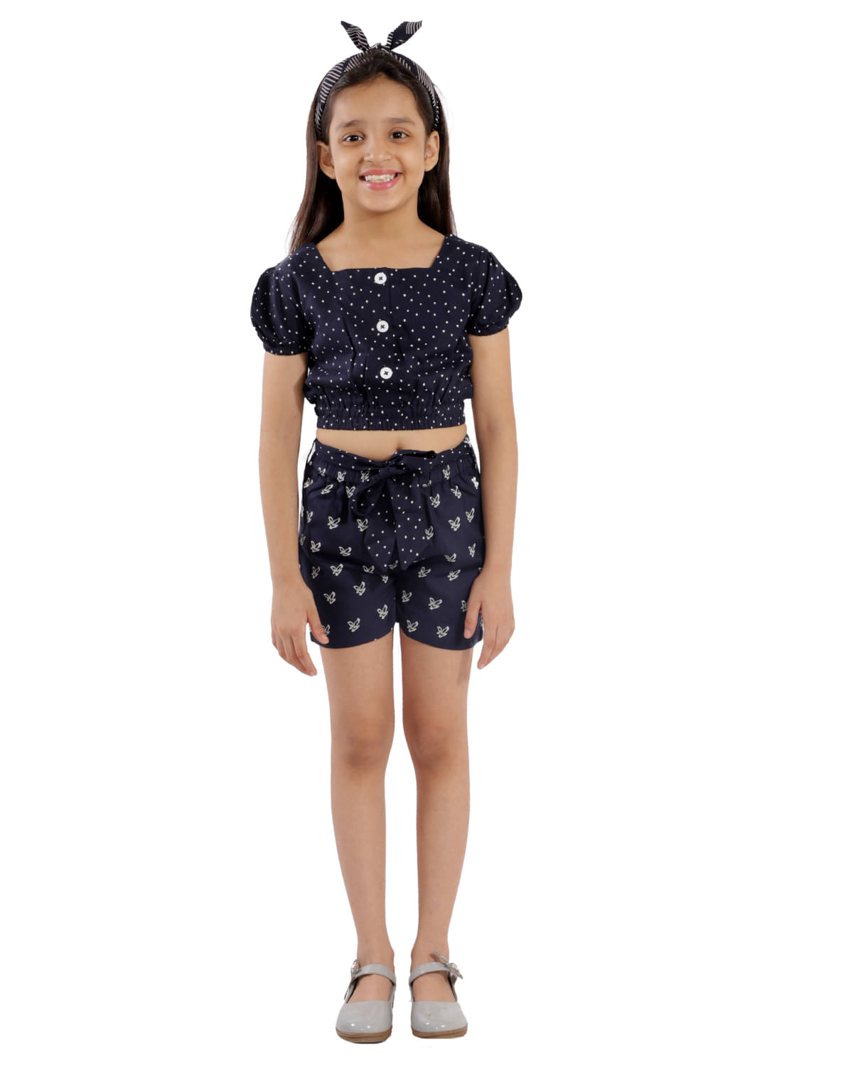     			Kids Cave Pack of 1 Girls Rayon Top With Shorts ( Navy Blue )
