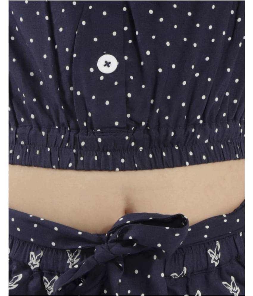 Kids Cave Pack of 1 Girls Rayon Top With Shorts ( Navy Blue )
