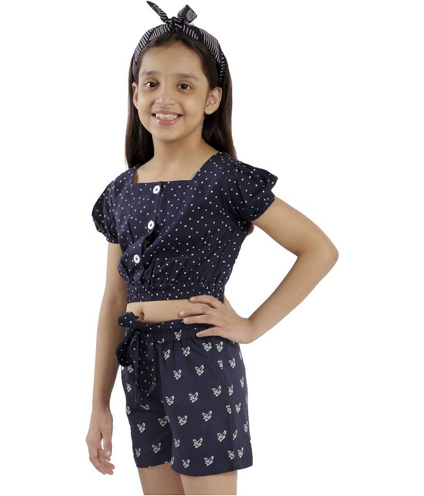 Kids Cave Pack of 1 Girls Rayon Top With Shorts ( Navy Blue )
