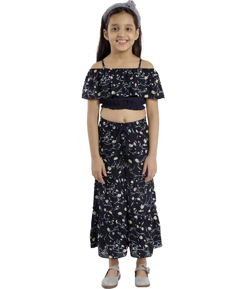 Kids Cave Pack of 1 Girls Crepe Top With Palazzo ( Navy Blue )