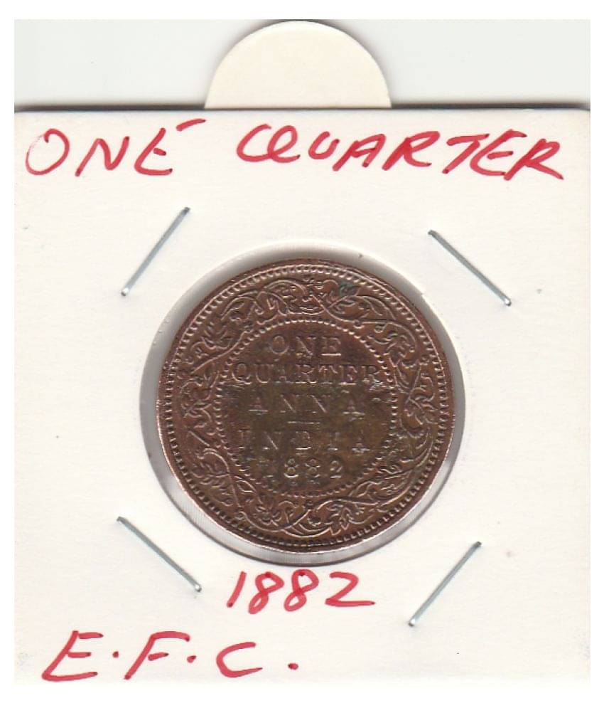     			NUMISMATECALLY RARE AND COLLECTIBLE  ONE QUARTER ANNA INDIA 1882 . HIGHLY COLLECTIBLE  HIGH GRADE IN EXTRA FINE CONDITION LIKE UNC CONDITION WITH LUSTRE TIME TONED VERY SHINY C01N.  CHECK PICTURE CAREFULLY BEFORE ORDER PLEASE DONT PLACE FAKE ORDER.