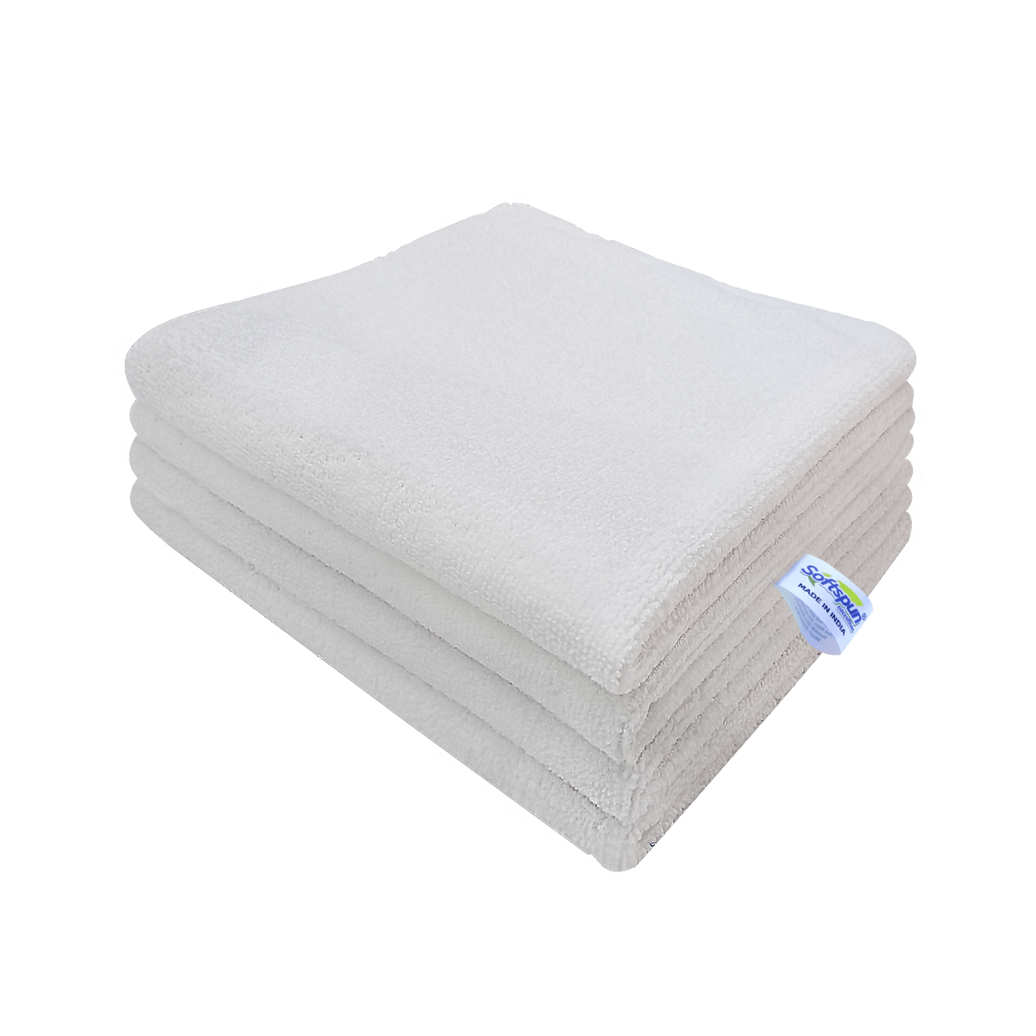 SOFTSPUN Microfiber Cloth - 4 pcs - 40x40 cms - 340 GSM White - Thick Lint & Streak-Free Multipurpose Cloths - Automotive Microfibre Towels for Car Bike Cleaning Polishing Washing & Detailing