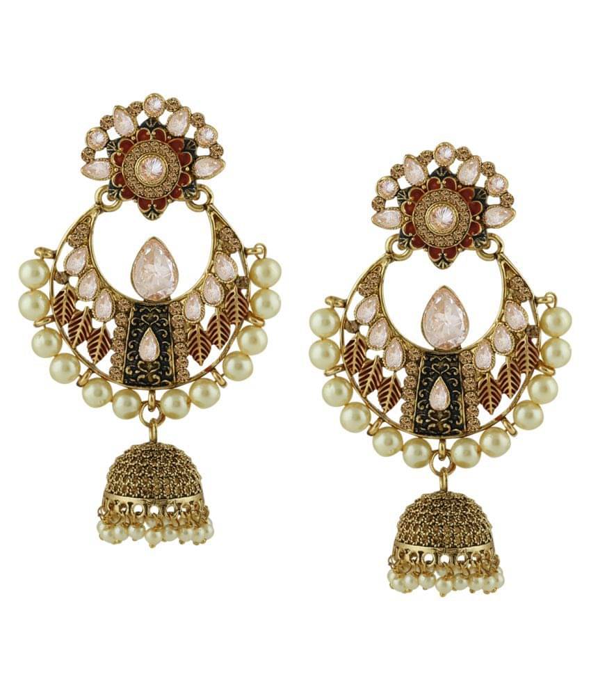     			Spargz Traditional Alloy Gold Plated AD Stone & Pearl Chandbali Earring For Women TER_304