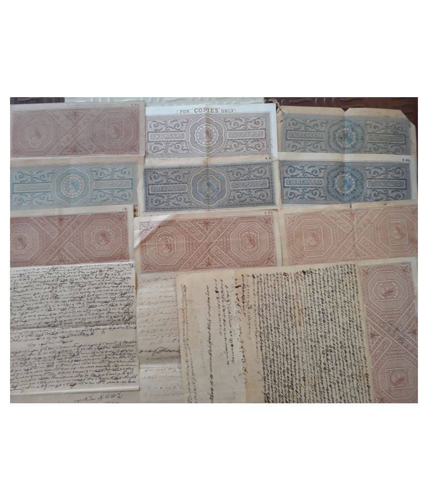     			10 X ALL DIFFERENT SET - BRITISH INDIA BURMA - QUEEN VICTORIA ( QV )  - BOND PAPER - REVENUE COURT FEE