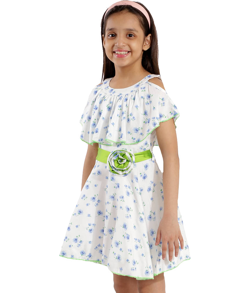 Kids Cave Rayon Pleated For Girls ( Pack of 1 , White )