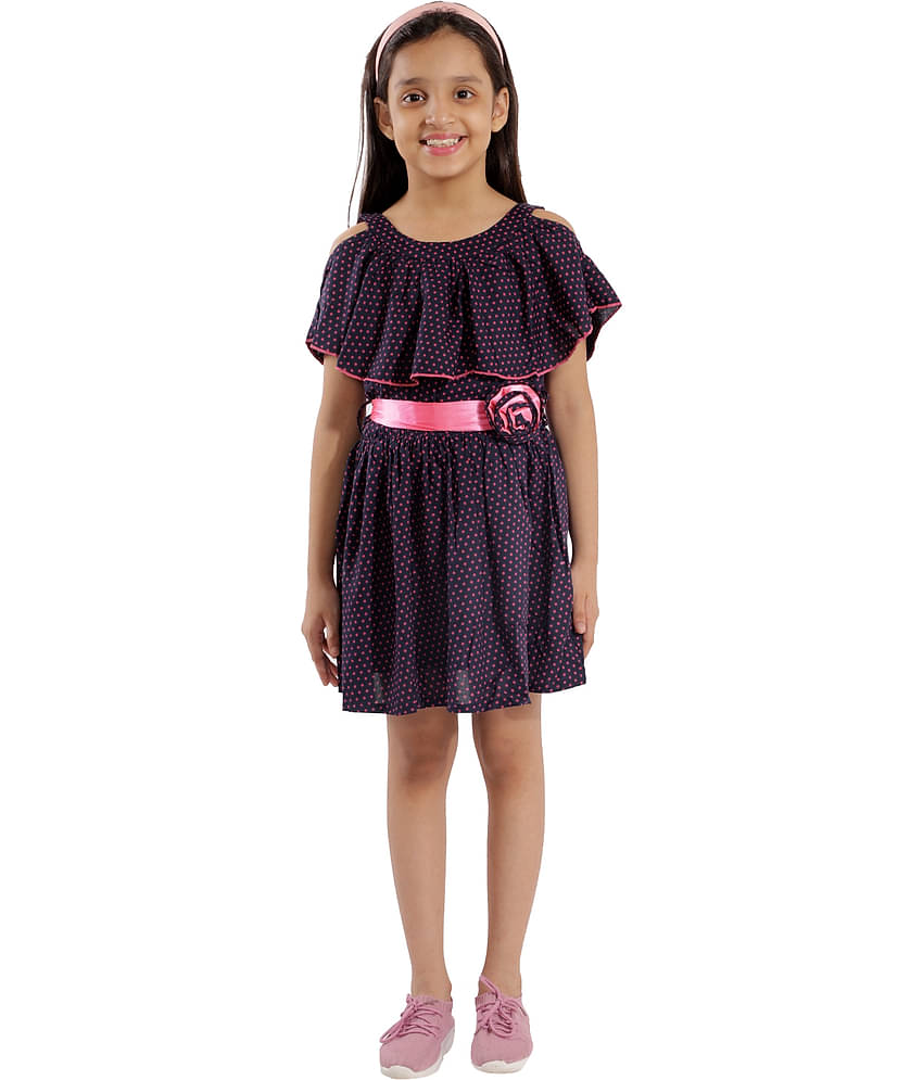 Kids Cave Rayon Pleated For Girls ( Pack of 1 , Blue )