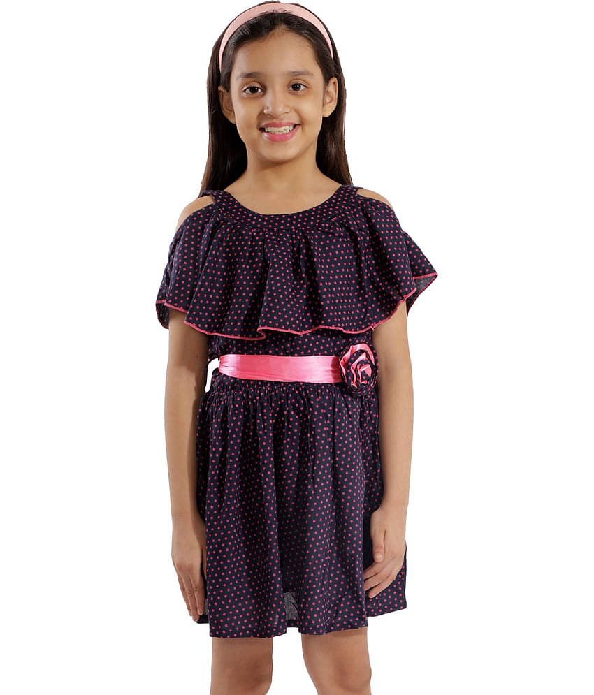 Kids Cave Rayon Pleated For Girls ( Pack of 1 , Blue )