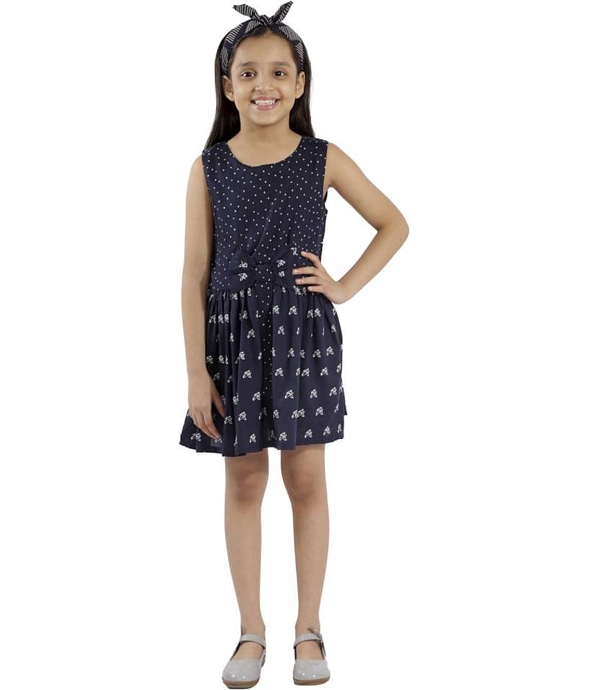Kids Cave Rayon A-line For Girls ( Pack of 1 , Navy Blue )