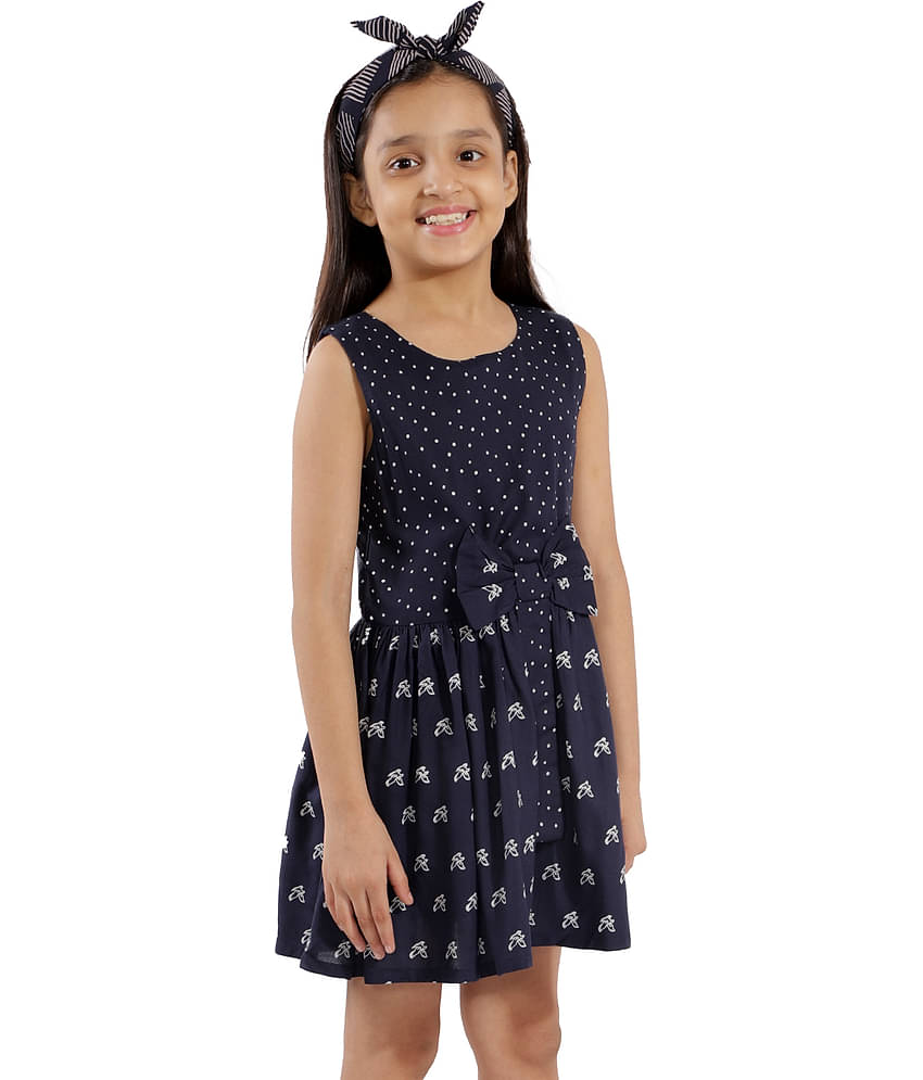 Kids Cave Rayon A-line For Girls ( Pack of 1 , Navy Blue )