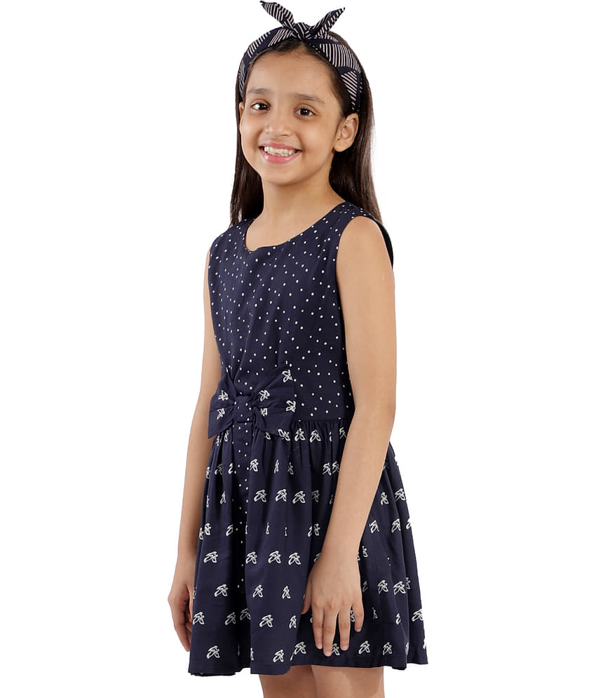 Kids Cave Rayon A-line For Girls ( Pack of 1 , Navy Blue )