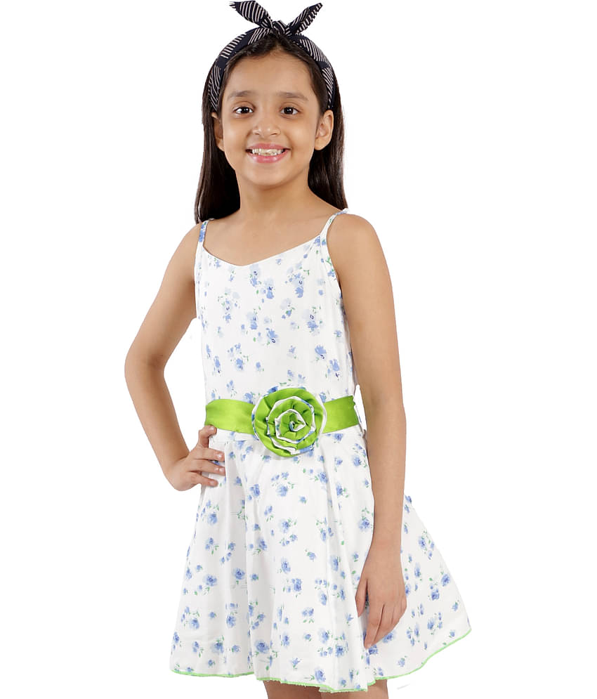 Kids Cave Rayon A-line For Girls ( Pack of 1 , White )
