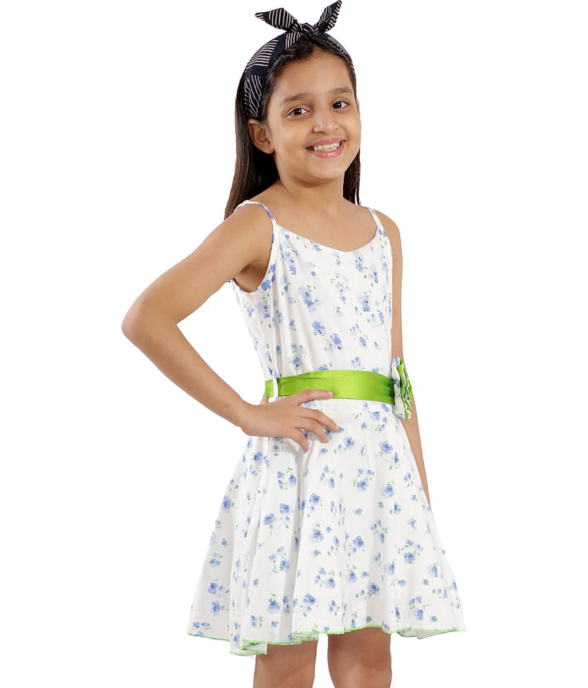 Kids Cave Rayon A-line For Girls ( Pack of 1 , White )