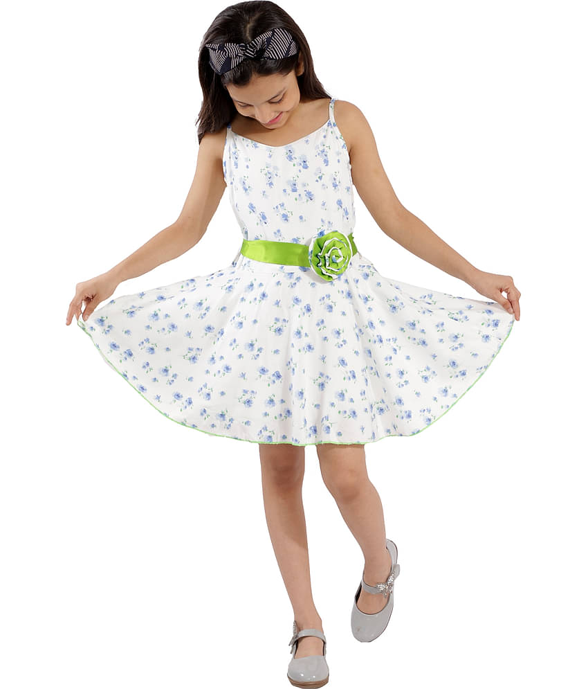 Kids Cave Rayon A-line For Girls ( Pack of 1 , White )