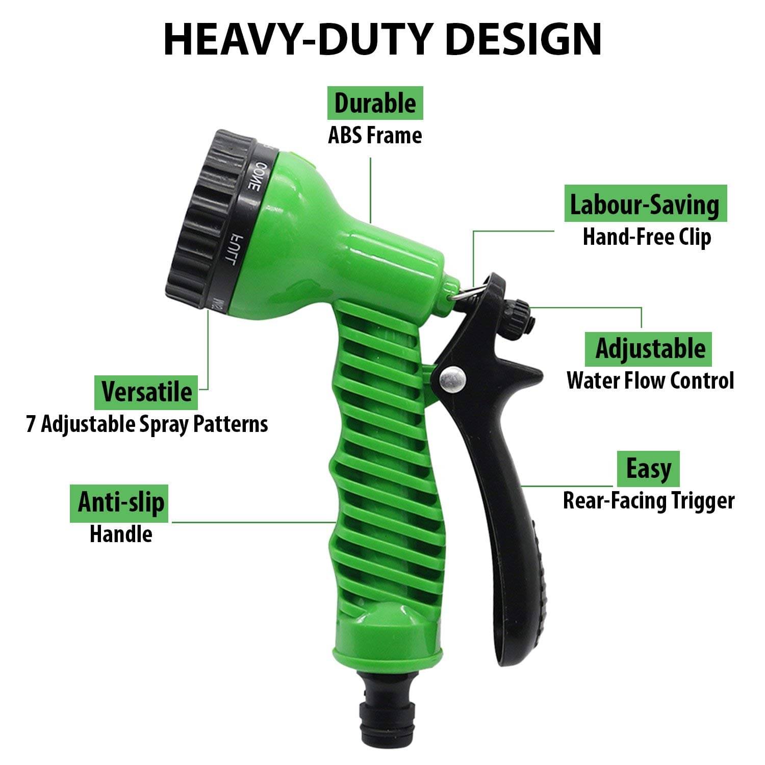     			Holyratna Plastic 7 Pattern High Pressure Garden Hose Nozzle Water Spray Gun (Green)