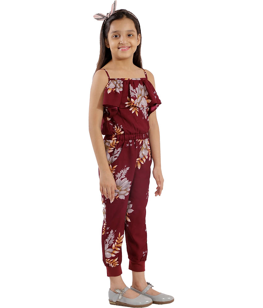 Kids Cave Girls Crepe Jumpsuit ( Pack of 1 , Maroon )