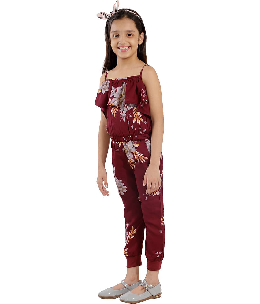 Kids Cave Girls Crepe Jumpsuit ( Pack of 1 , Maroon )
